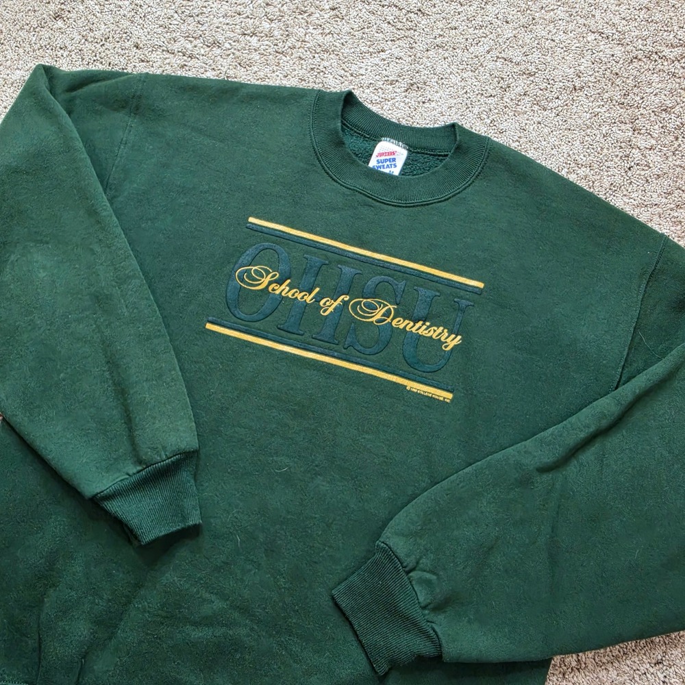 VINTAGE Jerzees OHSU School of Dentistry Sweatshirt Mens M Green Cotton 90s USA